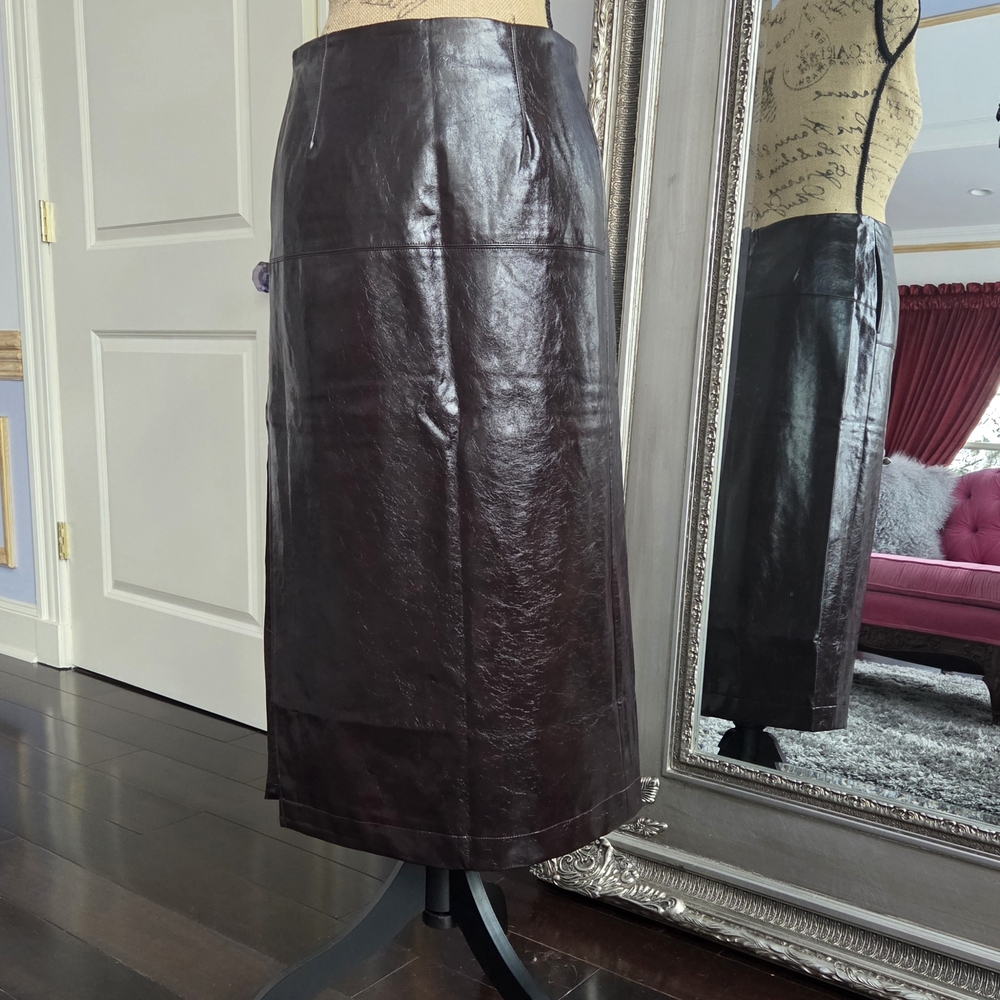 Deep Burgundy / Wine, Faux Leather Pencil Skirt